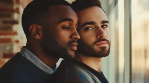 Gay men divorce rate illustrated by separated couple in court