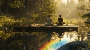 LGBTQ+ wellness retreats forest meditation with rainbow reflection