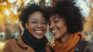 Black lesbian couple enjoying a walk in the park