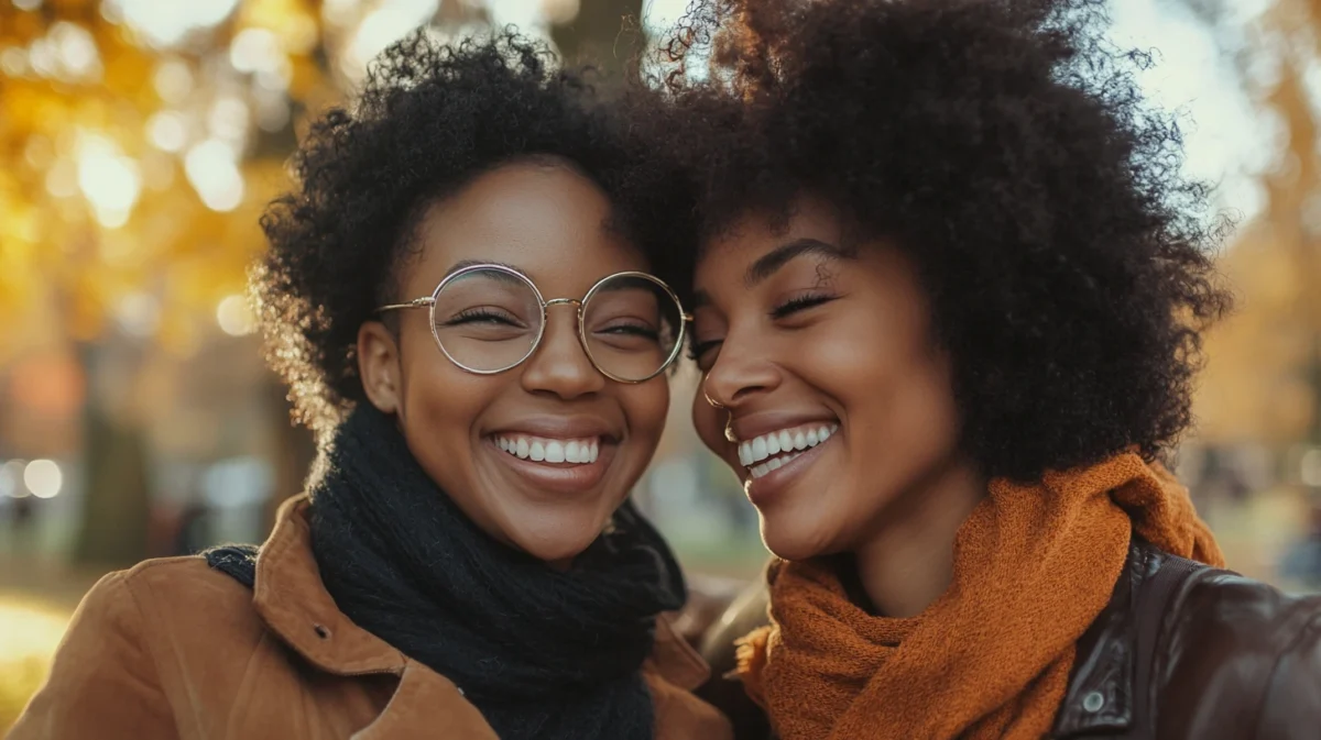 Black lesbian couple enjoying a walk in the park