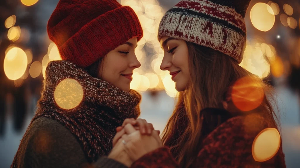 Lesbian couple watching Hallmark holiday movie